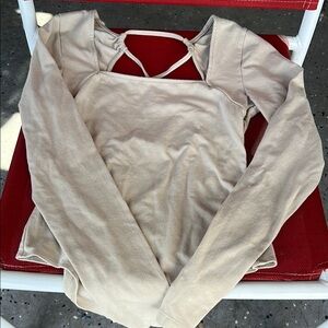 American Eagle Outfitters Cream Long Sleeve Cut Out Blouse